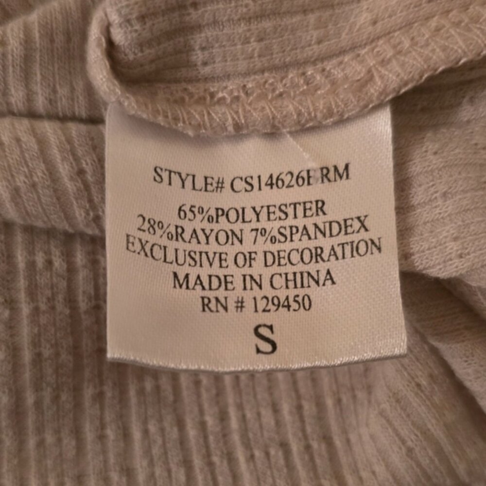 Fred David Ribbed Knit Lace Shoulder Neutral Top Small - Picture 4 of 5